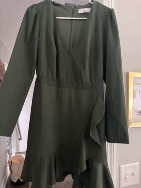 ALI & JAY Olive Green Long-Sleeve Ruffle Wrap Dress